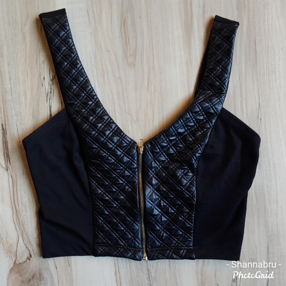 Black faux leather crop top
